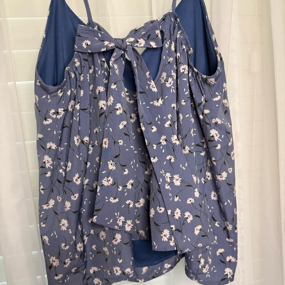 Blue Floral Cami fairy/flowy Top sz Large Coquette Balletcore Back Bow Detail - Picture 7 of 11